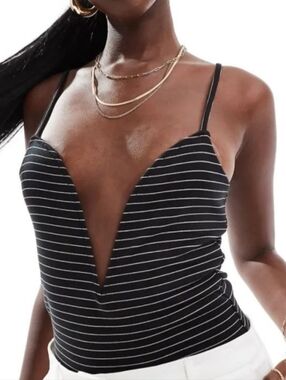 ASOS Black & White Stripe Deep V Bodysuit